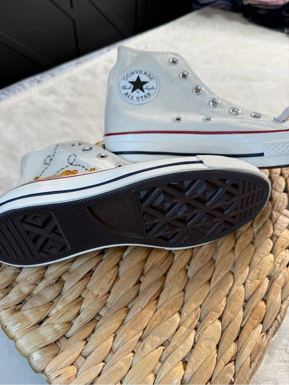 Converse Chuck 70 High Top Off-White Custom Winnie the Pooh Embroidery Women 7.5
